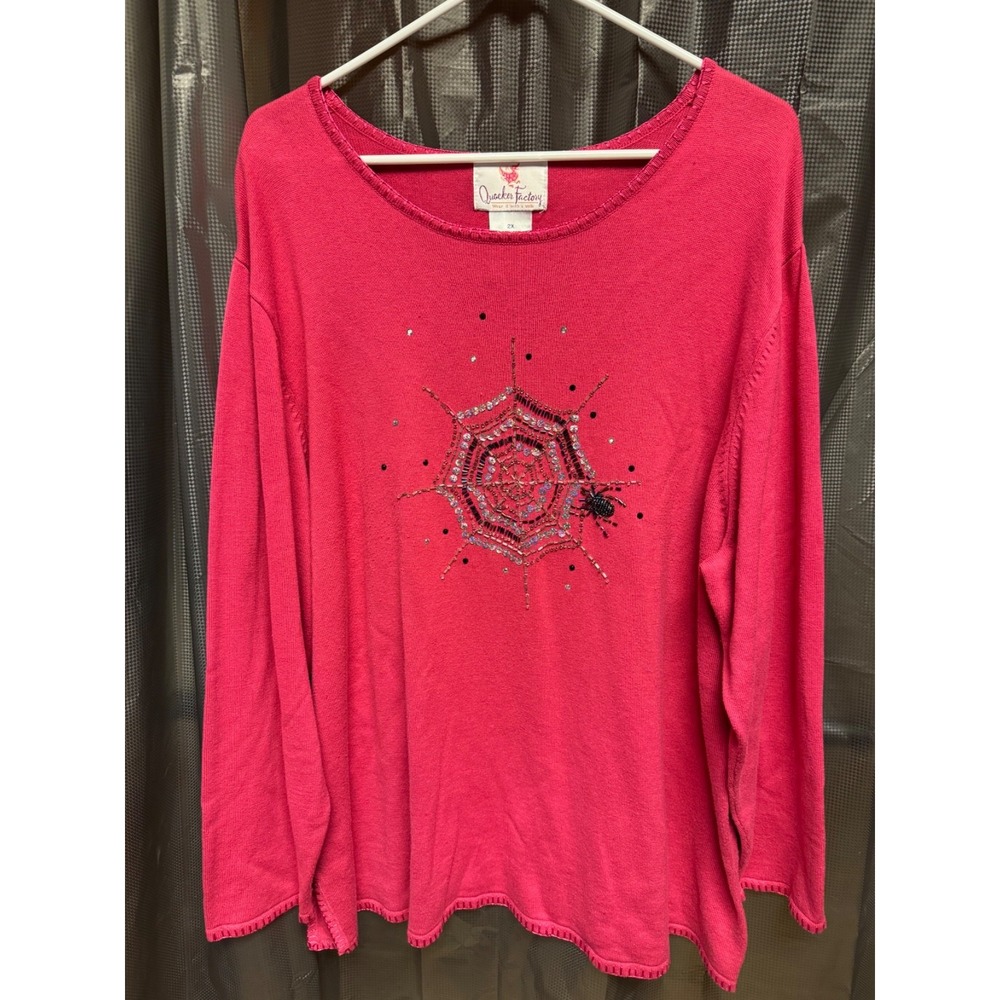 Vintage Y2K 90s-2000s Quacker Factory Halloween Spider Web Tunic Sweater 2X